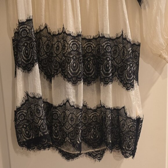 A'Reve Cream Blouse with Black Lace Details - Picture 3 of 4